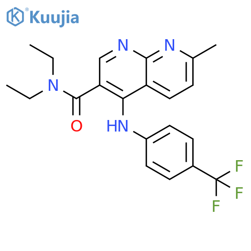 N,N-diethyl-7-methyl-4-{[4-(trifluoromethyl)phenyl]amino}-1,8-naphthyridine-3-carboxamide structure