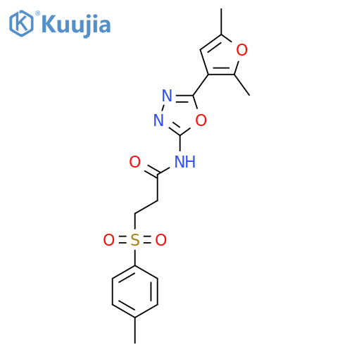 N-5-(2,5-dimethylfuran-3-yl)-1,3,4-oxadiazol-2-yl-3-(4-methylbenzenesulfonyl)propanamide structure
