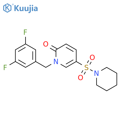1-(3,5-difluorophenyl)methyl-5-(piperidine-1-sulfonyl)-1,2-dihydropyridin-2-one structure