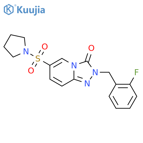 2-(2-fluorophenyl)methyl-6-(pyrrolidine-1-sulfonyl)-2H,3H-1,2,4triazolo4,3-apyridin-3-one structure