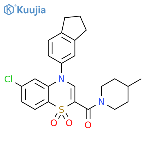 6-chloro-4-(2,3-dihydro-1H-inden-5-yl)-2-(4-methylpiperidine-1-carbonyl)-4H-1lambda6,4-benzothiazine-1,1-dione structure
