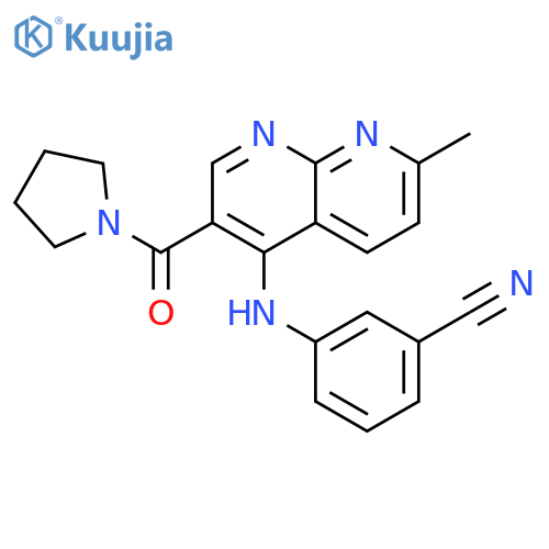 3-{[7-methyl-3-(pyrrolidine-1-carbonyl)-1,8-naphthyridin-4-yl]amino}benzonitrile structure