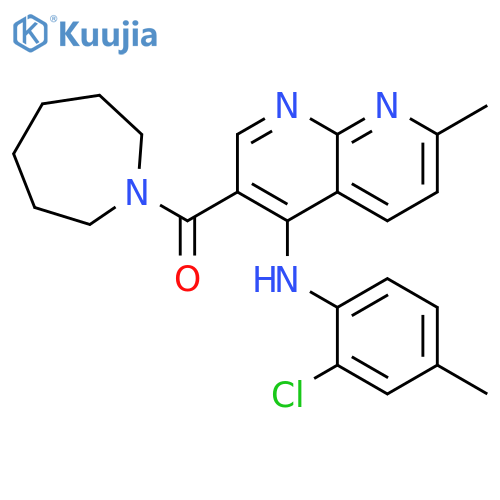 3-(azepane-1-carbonyl)-N-(2-chloro-4-methylphenyl)-7-methyl-1,8-naphthyridin-4-amine structure