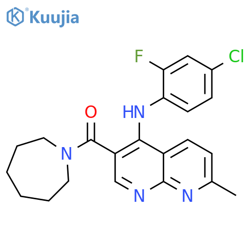 3-(azepane-1-carbonyl)-N-(4-chloro-2-fluorophenyl)-7-methyl-1,8-naphthyridin-4-amine structure