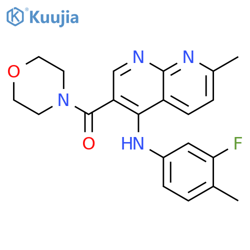 N-(3-fluoro-4-methylphenyl)-7-methyl-3-(morpholine-4-carbonyl)-1,8-naphthyridin-4-amine structure