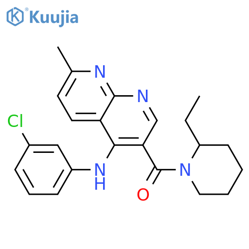 N-(3-chlorophenyl)-3-(2-ethylpiperidine-1-carbonyl)-7-methyl-1,8-naphthyridin-4-amine structure