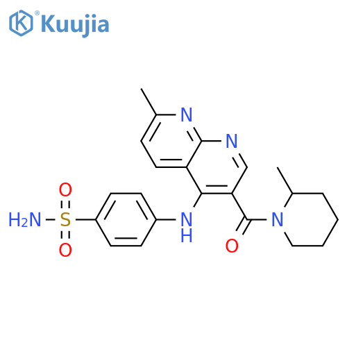 4-{[7-methyl-3-(2-methylpiperidine-1-carbonyl)-1,8-naphthyridin-4-yl]amino}benzene-1-sulfonamide structure