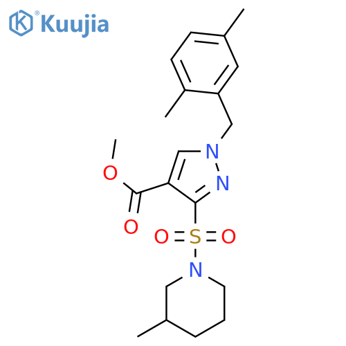 methyl 1-(2,5-dimethylphenyl)methyl-3-(3-methylpiperidin-1-yl)sulfonyl-1H-pyrazole-4-carboxylate structure