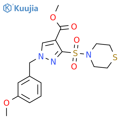 methyl 1-(3-methoxyphenyl)methyl-3-(thiomorpholine-4-sulfonyl)-1H-pyrazole-4-carboxylate structure