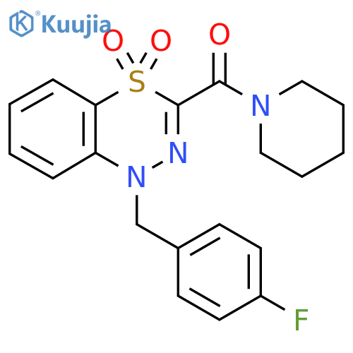 1-(4-fluorophenyl)methyl-3-(piperidine-1-carbonyl)-1H-4lambda6,1,2-benzothiadiazine-4,4-dione structure