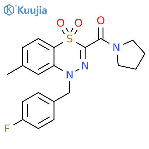 1-(4-fluorophenyl)methyl-7-methyl-3-(pyrrolidine-1-carbonyl)-1H-4lambda6,1,2-benzothiadiazine-4,4-dione structure