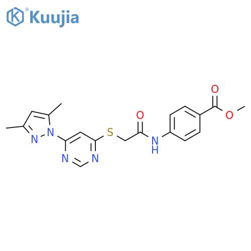 methyl 4-(2-{[6-(3,5-dimethyl-1H-pyrazol-1-yl)pyrimidin-4-yl]sulfanyl}acetamido)benzoate structure