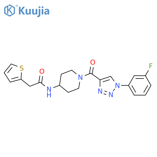 N-{1-1-(3-fluorophenyl)-1H-1,2,3-triazole-4-carbonylpiperidin-4-yl}-2-(thiophen-2-yl)acetamide structure