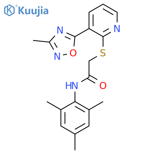 2-{3-(3-methyl-1,2,4-oxadiazol-5-yl)pyridin-2-ylsulfanyl}-N-(2,4,6-trimethylphenyl)acetamide structure