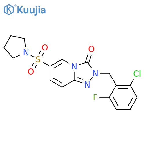 2-(2-chloro-6-fluorophenyl)methyl-6-(pyrrolidine-1-sulfonyl)-2H,3H-1,2,4triazolo4,3-apyridin-3-one structure