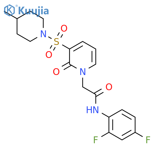 N-(2,4-difluorophenyl)-2-{3-(4-methylpiperidin-1-yl)sulfonyl-2-oxo-1,2-dihydropyridin-1-yl}acetamide structure
