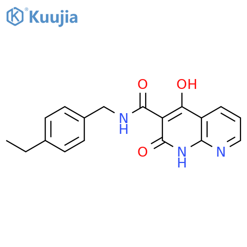 N-(4-ethylphenyl)methyl-4-hydroxy-2-oxo-1,2-dihydro-1,8-naphthyridine-3-carboxamide structure