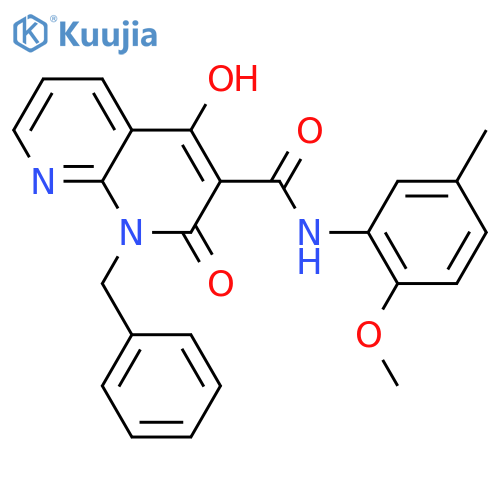 1-benzyl-4-hydroxy-N-(2-methoxy-5-methylphenyl)-2-oxo-1,2-dihydro-1,8-naphthyridine-3-carboxamide structure