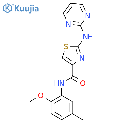 N-(2-methoxy-5-methylphenyl)-2-(pyrimidin-2-yl)amino-1,3-thiazole-4-carboxamide structure