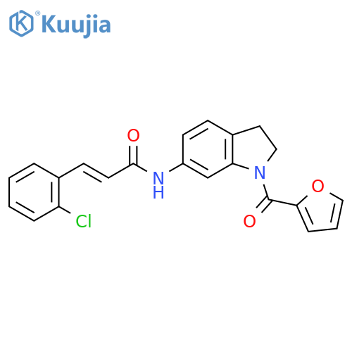 (2E)-3-(2-chlorophenyl)-N-1-(furan-2-carbonyl)-2,3-dihydro-1H-indol-6-ylprop-2-enamide structure