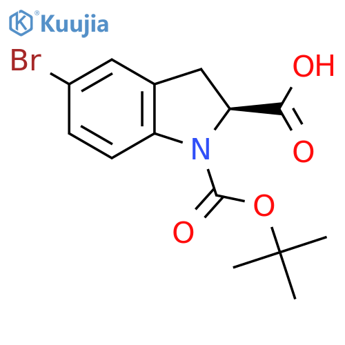 (2S)-5-bromo-1-(tert-butoxy)carbonyl-2,3-dihydro-1H-indole-2-carboxylic acid structure