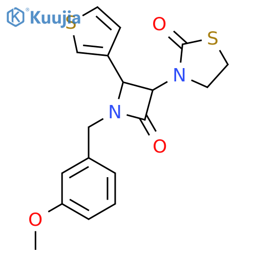 3-{1-[(3-Methoxyphenyl)methyl]-2-oxo-4-(thiophen-3-yl)azetidin-3-yl}-1,3-thiazolidin-2-one structure