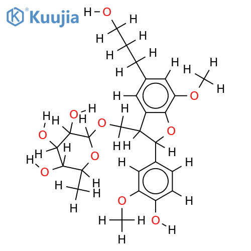 (2S,3R)-2,3-dihydro-3-hydroxymethyl-7-methoxy-2-(4'-hydroxy-3'-methoxyphenyl)-5-benzofuranpropanol 3a-O-alpha-L-rhamnopyranoside structure