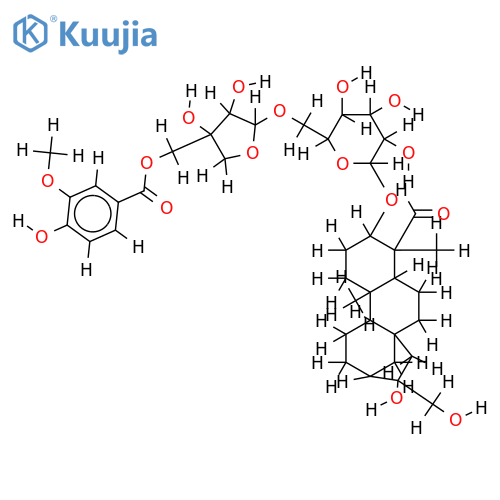 ent-kauran-3alpha,16alpha,17-triol-19-al 3-O-[5-O-vanilloyl-beta-D-apiopyranosyl(1->6)]-beta-D-glucopyranoside structure