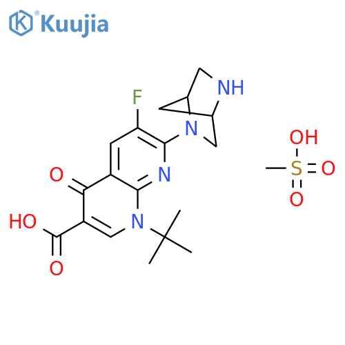 1-tert-butyl-7-[(1S)-2,5-diazabicyclo[2.2.1]hept-2-yl]-6-fluoro-4-oxo-1,4-dihydro-1,8-naphthyridine-3-carboxylic acid methanesulfonate structure