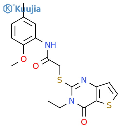 2-({3-ethyl-4-oxo-3H,4H-thieno[3,2-d]pyrimidin-2-yl}sulfanyl)-N-(2-methoxy-5-methylphenyl)acetamide structure