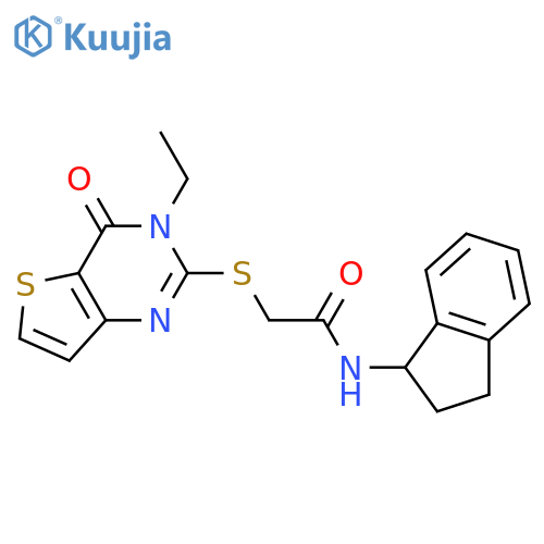 N-(2,3-dihydro-1H-inden-1-yl)-2-({3-ethyl-4-oxo-3H,4H-thieno[3,2-d]pyrimidin-2-yl}sulfanyl)acetamide structure