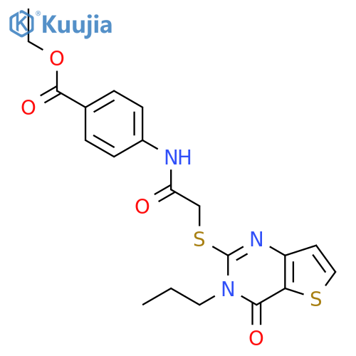 ethyl 4-[2-({4-oxo-3-propyl-3H,4H-thieno[3,2-d]pyrimidin-2-yl}sulfanyl)acetamido]benzoate structure