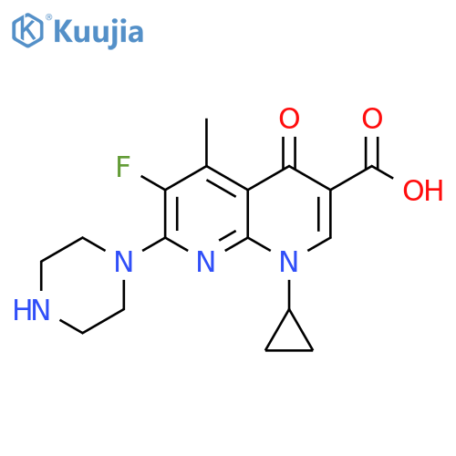 1,8-Naphthyridine-3-carboxylic acid,1-cyclopropyl-6-fluoro-1,4-dihydro-5-methyl-4-oxo-7-(1-piperazinyl)- structure