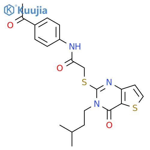 N-(4-acetylphenyl)-2-{[3-(3-methylbutyl)-4-oxo-3H,4H-thieno[3,2-d]pyrimidin-2-yl]sulfanyl}acetamide structure