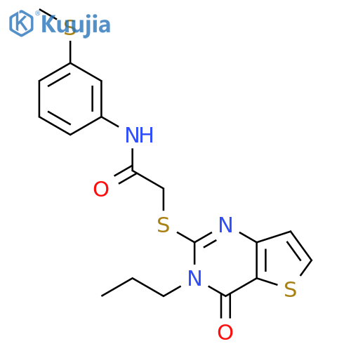 N-[3-(methylsulfanyl)phenyl]-2-({4-oxo-3-propyl-3H,4H-thieno[3,2-d]pyrimidin-2-yl}sulfanyl)acetamide structure