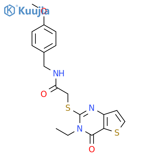 2-({3-ethyl-4-oxo-3H,4H-thieno[3,2-d]pyrimidin-2-yl}sulfanyl)-N-[(4-methoxyphenyl)methyl]acetamide structure