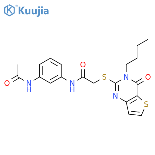 2-({3-butyl-4-oxo-3H,4H-thieno[3,2-d]pyrimidin-2-yl}sulfanyl)-N-(3-acetamidophenyl)acetamide structure