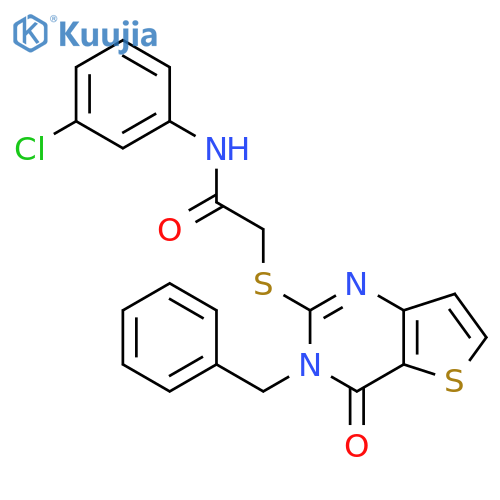2-({3-benzyl-4-oxo-3H,4H-thieno[3,2-d]pyrimidin-2-yl}sulfanyl)-N-(3-chlorophenyl)acetamide structure