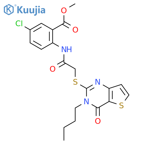 methyl 2-[2-({3-butyl-4-oxo-3H,4H-thieno[3,2-d]pyrimidin-2-yl}sulfanyl)acetamido]-5-chlorobenzoate structure