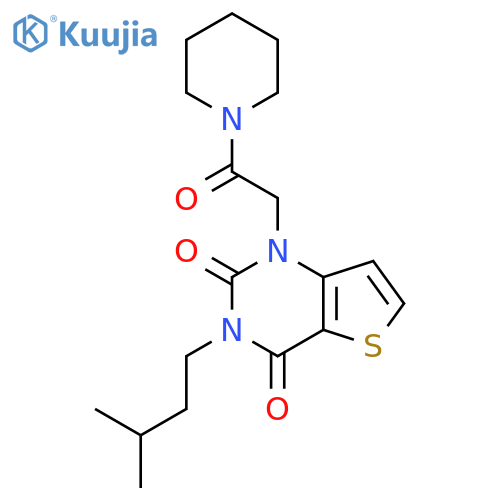 3-(3-methylbutyl)-1-[2-oxo-2-(piperidin-1-yl)ethyl]thieno[3,2-d]pyrimidine-2,4(1H,3H)-dione structure