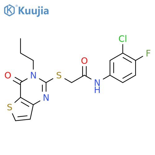 N-(3-chloro-4-fluorophenyl)-2-({4-oxo-3-propyl-3H,4H-thieno[3,2-d]pyrimidin-2-yl}sulfanyl)acetamide structure