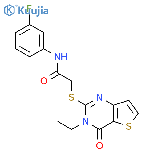 2-({3-ethyl-4-oxo-3H,4H-thieno[3,2-d]pyrimidin-2-yl}sulfanyl)-N-(3-fluorophenyl)acetamide structure