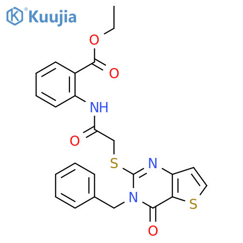 ethyl 2-[2-({3-benzyl-4-oxo-3H,4H-thieno[3,2-d]pyrimidin-2-yl}sulfanyl)acetamido]benzoate structure