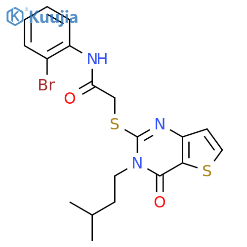 N-(2-bromophenyl)-2-{[3-(3-methylbutyl)-4-oxo-3H,4H-thieno[3,2-d]pyrimidin-2-yl]sulfanyl}acetamide structure