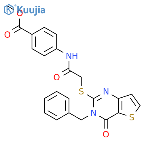 methyl 4-[2-({3-benzyl-4-oxo-3H,4H-thieno[3,2-d]pyrimidin-2-yl}sulfanyl)acetamido]benzoate structure