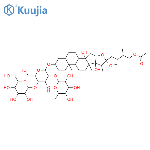 β-D-Glucopyranoside, (3β,5α,22α,25R)-26-(acetyloxy)-14,17-dihydroxy-22-methoxyfurostan-3-yl O-6-deoxy-α-L-mannopyranosyl-(1→2)-O-[β-D-glucopyranosyl-(1→4)]- structure
