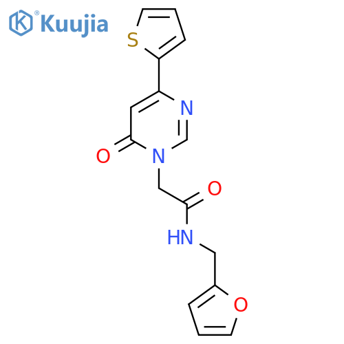 N-(furan-2-yl)methyl-2-6-oxo-4-(thiophen-2-yl)-1,6-dihydropyrimidin-1-ylacetamide structure