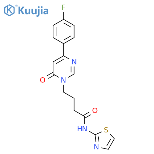 4-4-(4-fluorophenyl)-6-oxo-1,6-dihydropyrimidin-1-yl-N-(1,3-thiazol-2-yl)butanamide structure