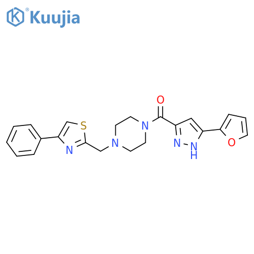 1-[3-(furan-2-yl)-1H-pyrazole-5-carbonyl]-4-[(4-phenyl-1,3-thiazol-2-yl)methyl]piperazine structure
