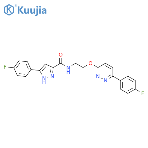 3-(4-fluorophenyl)-N-(2-{[6-(4-fluorophenyl)pyridazin-3-yl]oxy}ethyl)-1H-pyrazole-5-carboxamide structure